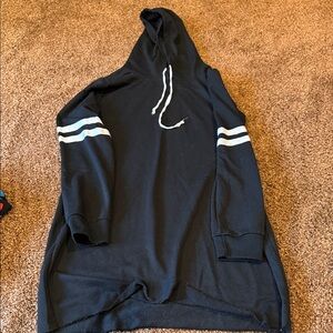 Black Hooded Sweatshirt Dress with White Stripes